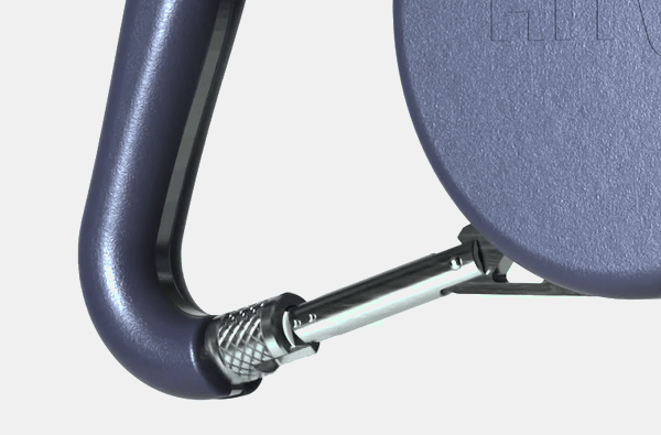Close-up of the Hitch Leash carabiner gate closing and the locking collar twisting shut
